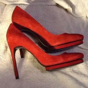 Red Suede Zara platform pumps