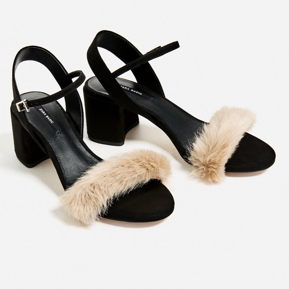 Zara faux fur block heel sandal -- size 7.5