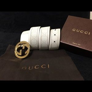 Gucci Other - Gucci Men Belt White Monogram Gold Buckle ALL SIZE
