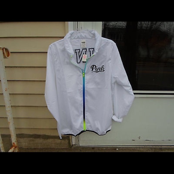 White ' Pink ' jacket with Rainbow Zip - Picture 2 of 3