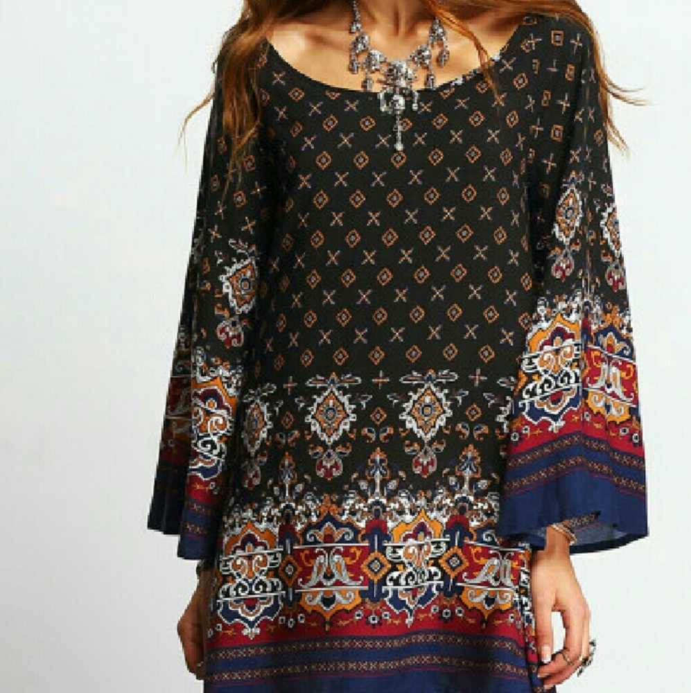 Summer style neck bell vintage printed