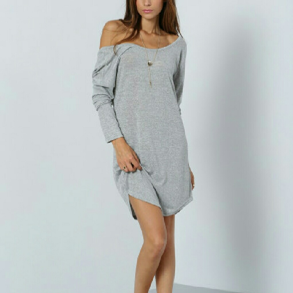 Grey long sleeve V back dress Summer style
