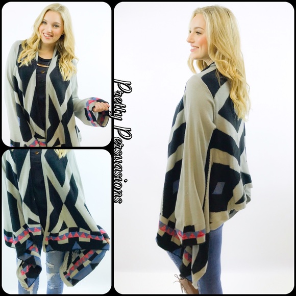 NWT Gray Tribal Cascading Bell Sleeve Cardigan - Picture 6 of 8