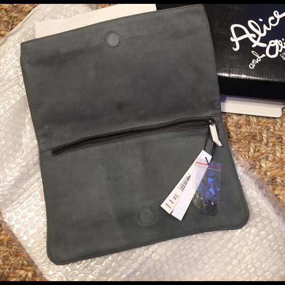 Gray Leather CLUTCH Alice + Olivia Rhinestone - Picture 6 of 8