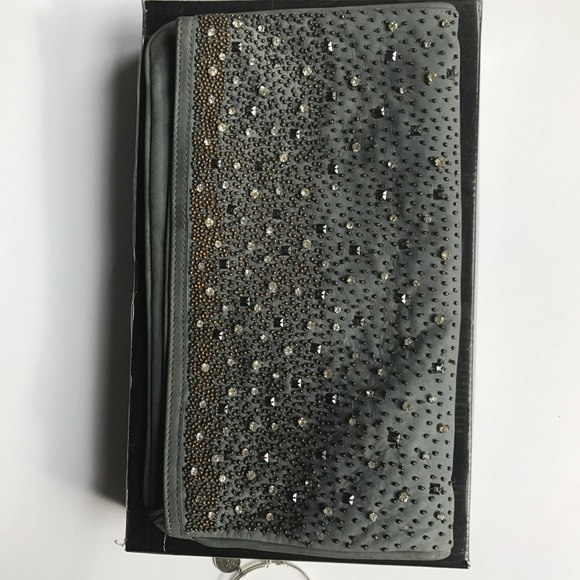 Gray Leather CLUTCH Alice + Olivia Rhinestone - Picture 3 of 8