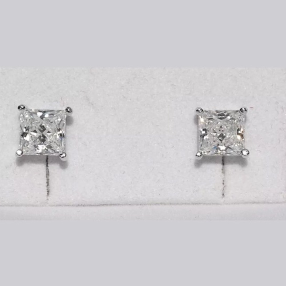 2.0CT Princess Diamond 14K GOLD Studs