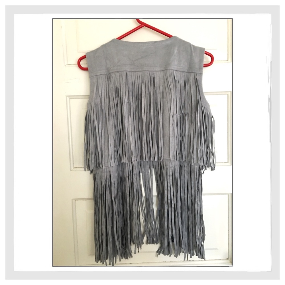 Gray Vegan Suede BoHo Fringe Vest - Picture 4 of 4