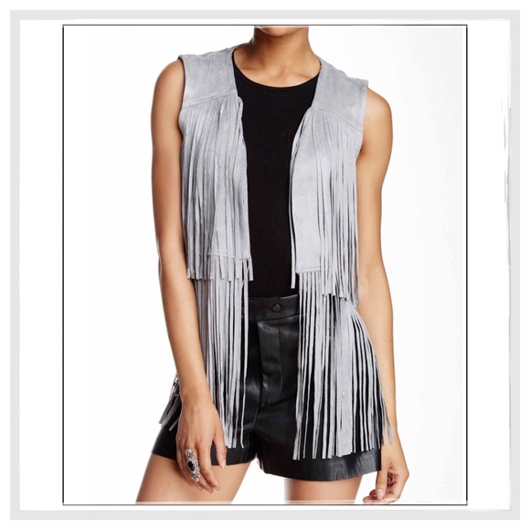 Gray Vegan Suede BoHo Fringe Vest - Picture 2 of 4