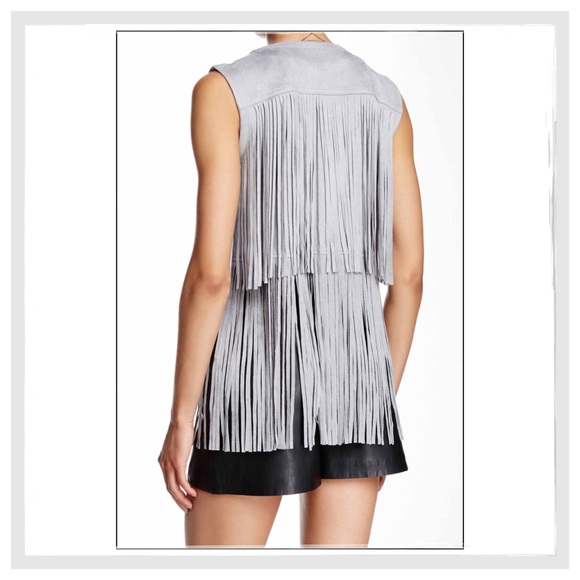 Gray Vegan Suede BoHo Fringe Vest - Picture 3 of 4