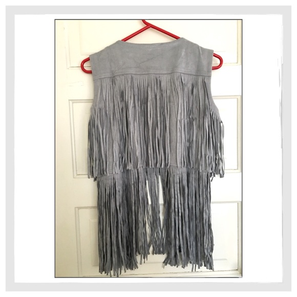 Gray Vegan Suede BoHo Fringe Vest - Picture 4 of 4