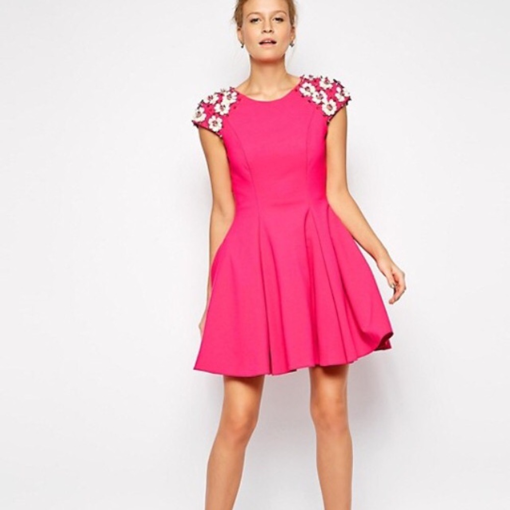 Daisy-jeweled skater dress