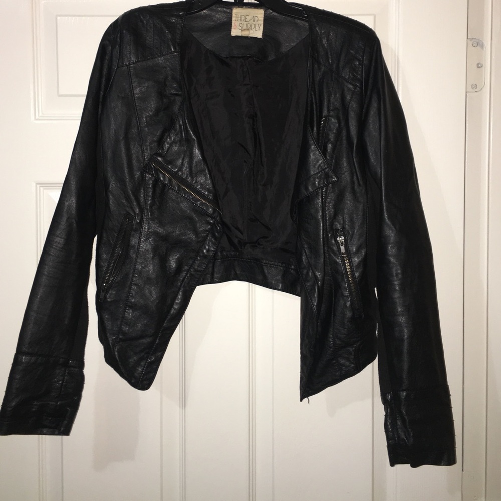 Black Faux Leather Cropped Jacket
