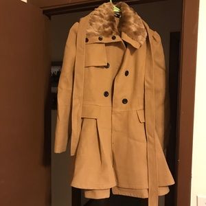 Brown winter coat with faux neck line