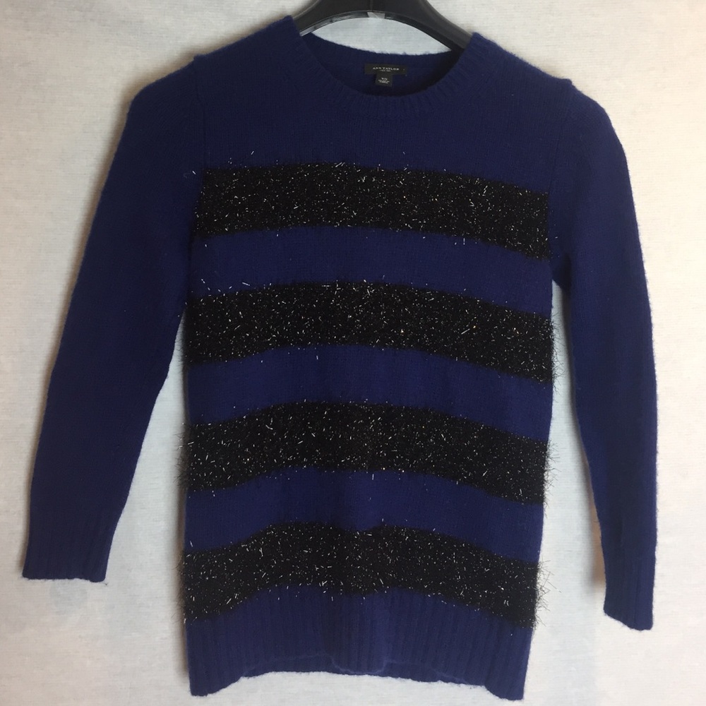 Ann Taylor midnight blue black stripe Sweater.