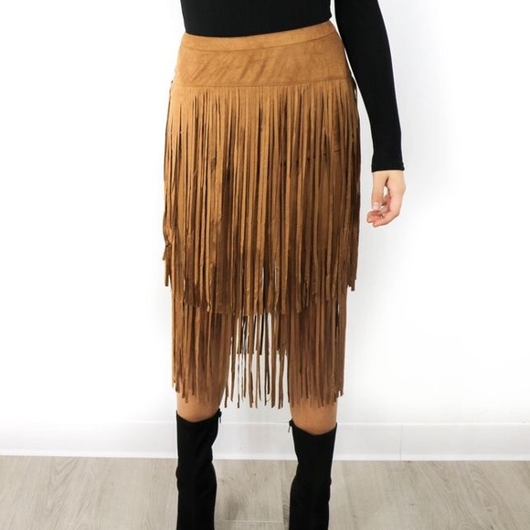 Free People Dresses & Skirts - Fab'rik - Suede Fringe Skirt