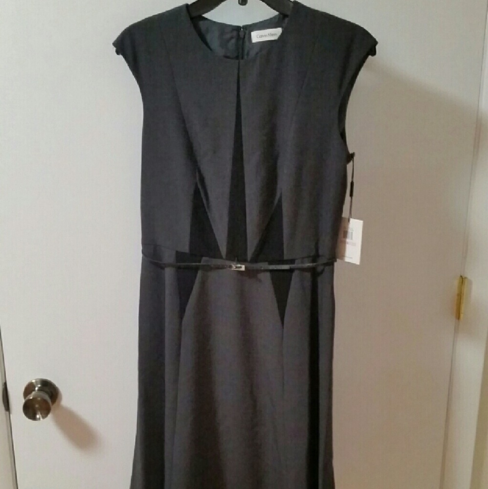 Calvin Klein Charcoal Gray Belted Dress