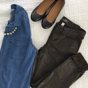 🎉SOLD🎉LOFT Waxed Denim Olive Skinny Jeans 2