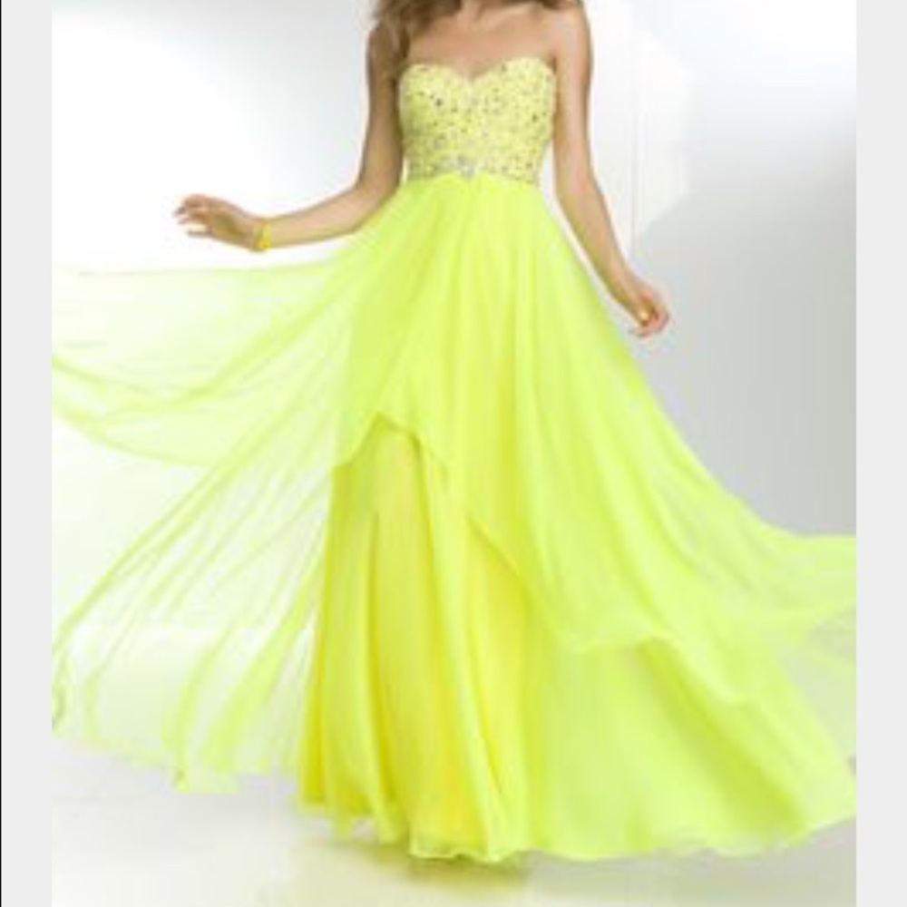 Mori Lee Neon Yellow prom dress