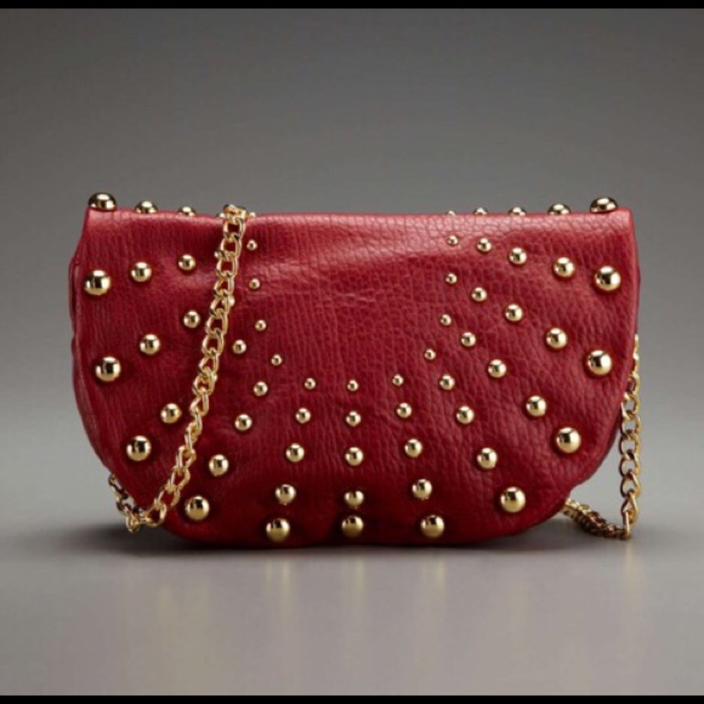 Red  leather Badgley Mischka purse w gold studs