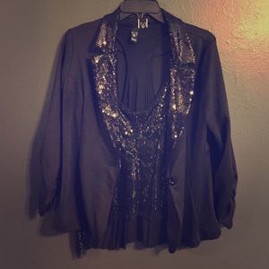 Black Blazer with Sequin Tank Top