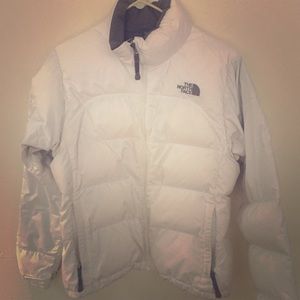 White Northface down jacket