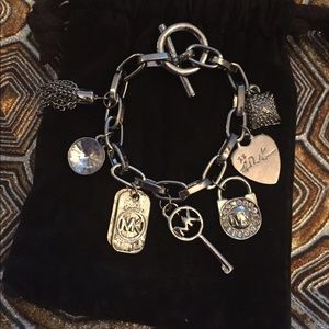Michael Kors chain link silver tone charm bracelet