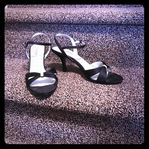 Black rhinestone ankle strap sandals
