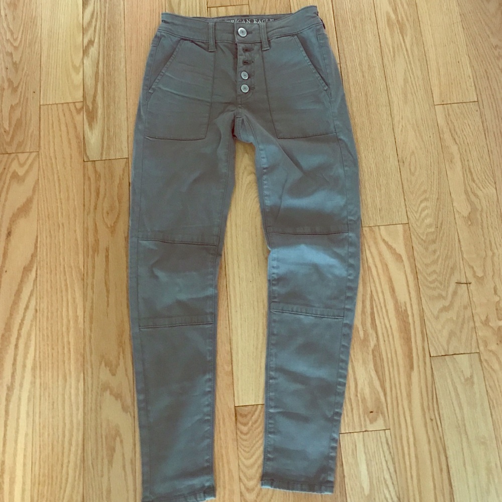 American Eagle Grey Knee Patch High Waisted Jean 2 - image 1