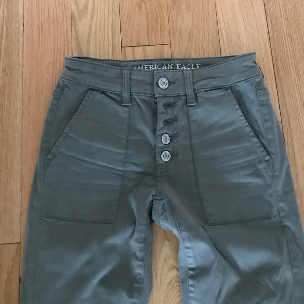 American Eagle Grey Knee Patch High Waisted Jean 2 - image 3