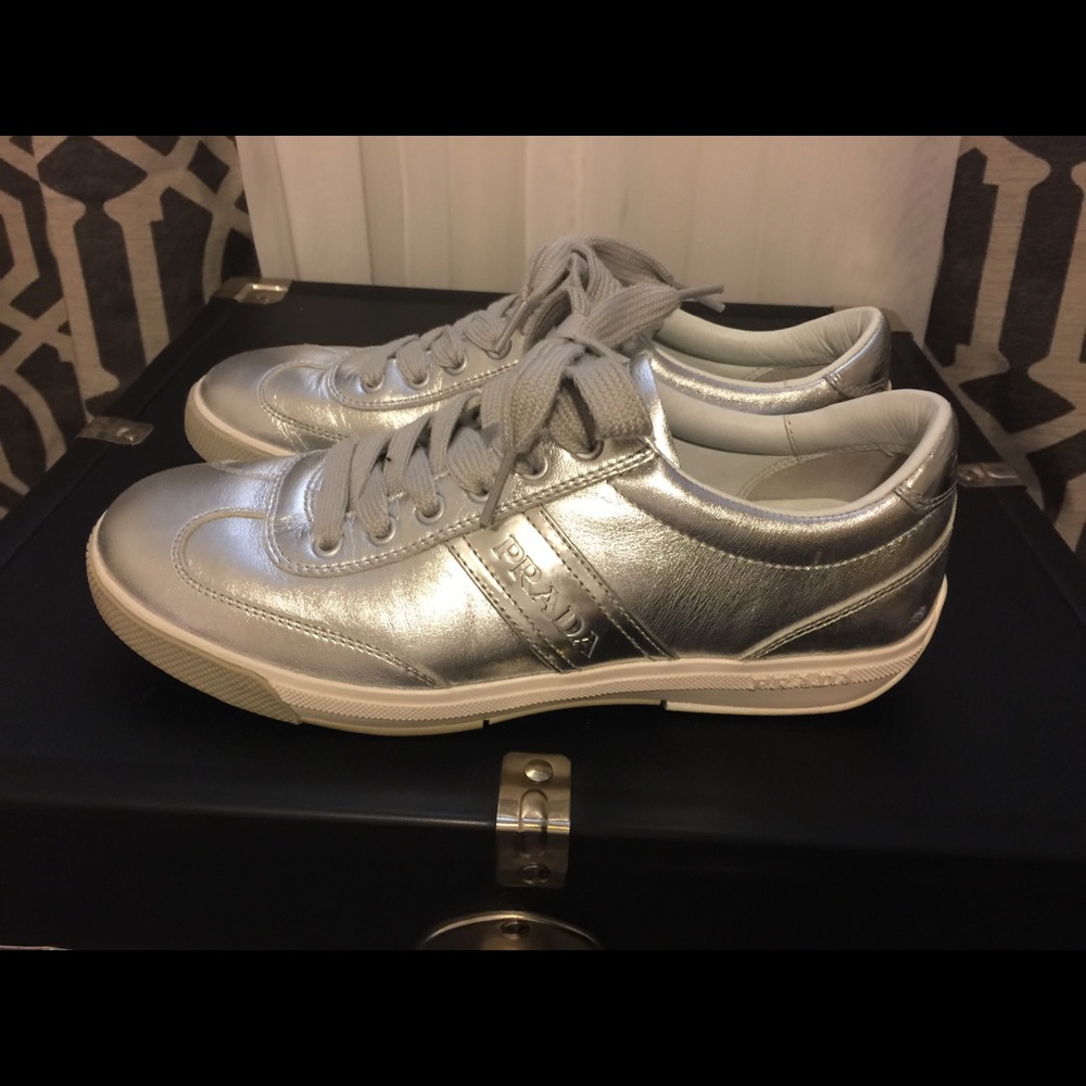 Silver casual sneakers by Prada