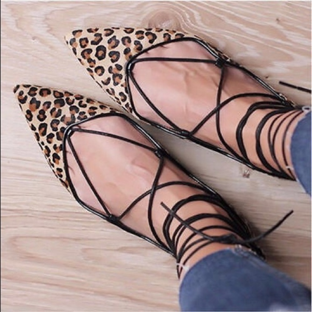 ZARA Leopard lace up flats NWT