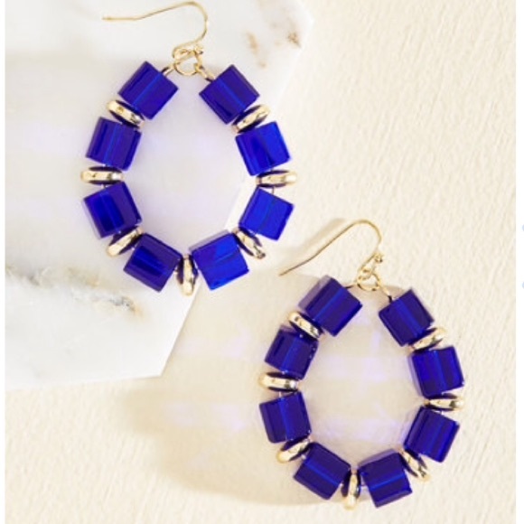 Bold Blue Cube Earrings - Picture 2 of 6