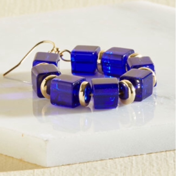 Bold Blue Cube Earrings - Picture 3 of 6