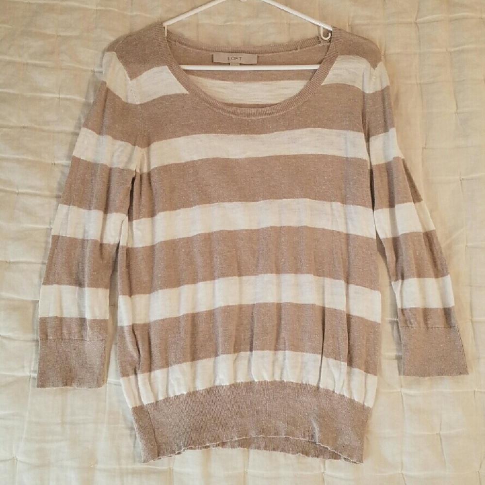 LOFT Beige and Ivory Striped Sweater