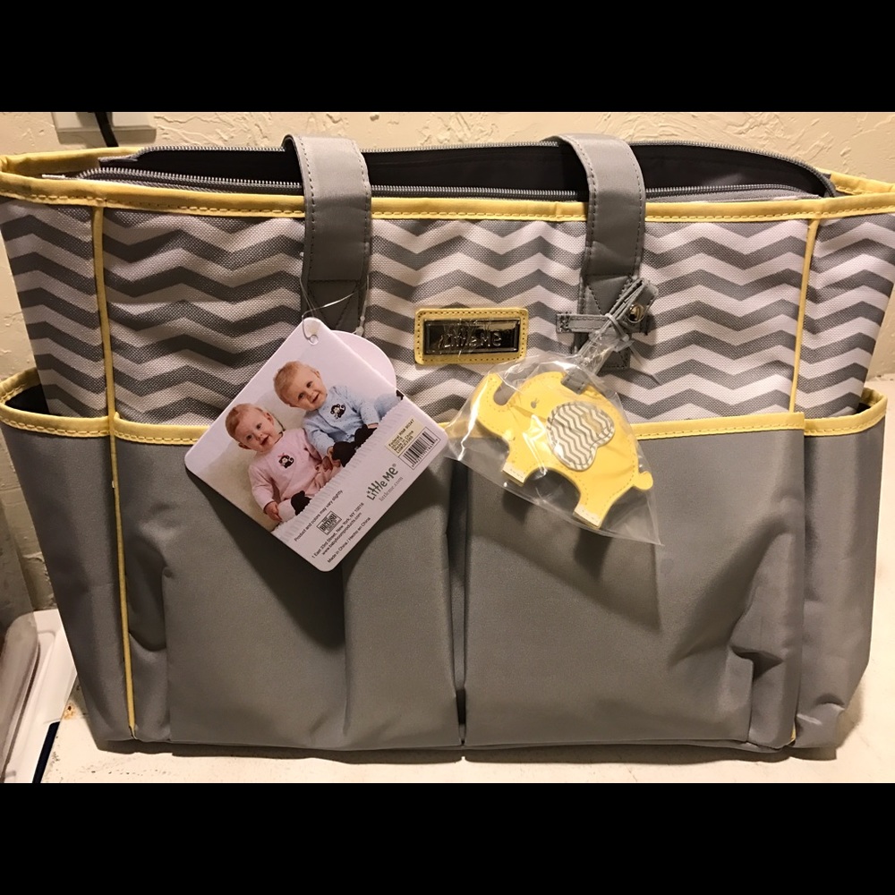 Gray and yellow diaper bag