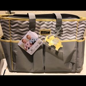 Gray and yellow diaper bag