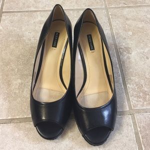 Alex Marie Black Peep Toe Wedges Size 8