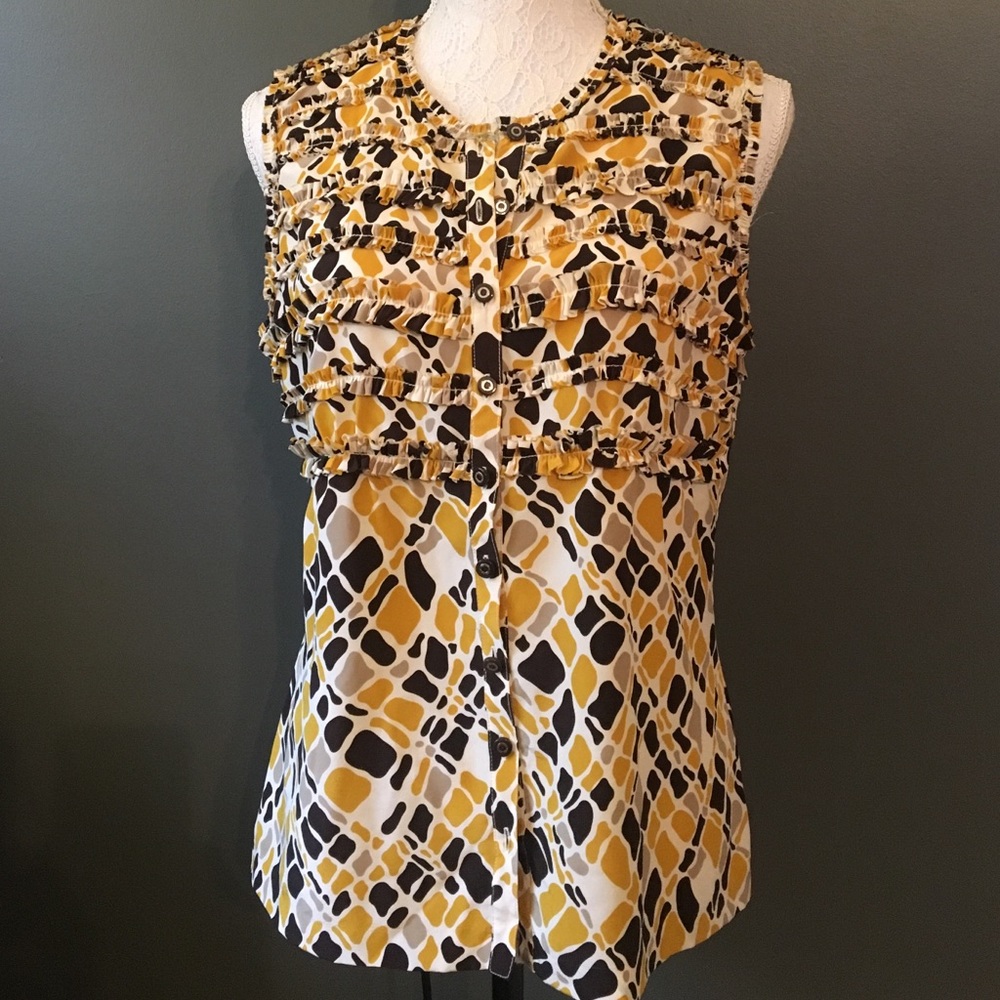 Tory Burch graphic silk, button down top.
