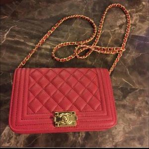 Red quilted Le Boy cross body