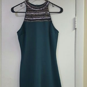 Emerald Halter Dress with Beaded Neckline