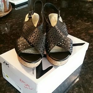 Black Wedge Cork Heel