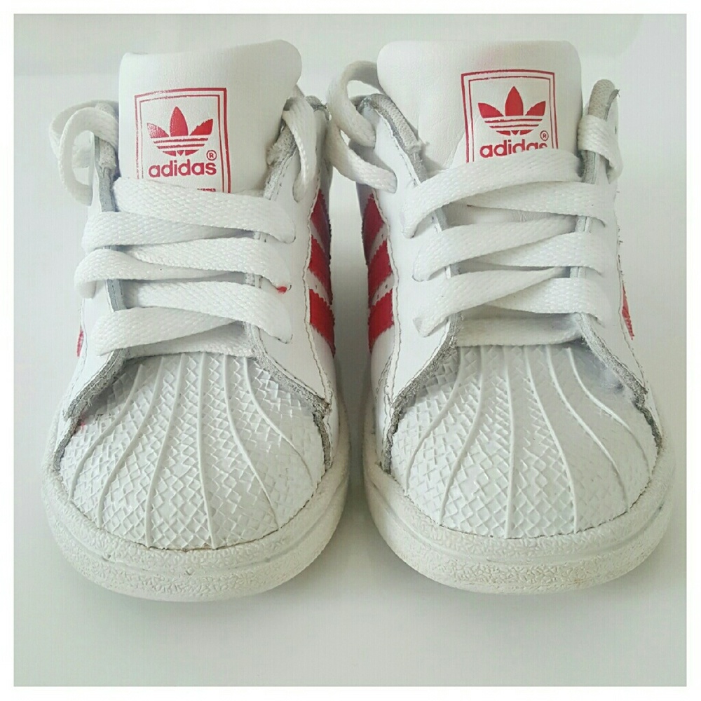 White and Red Adidas Super Star Shell Toes