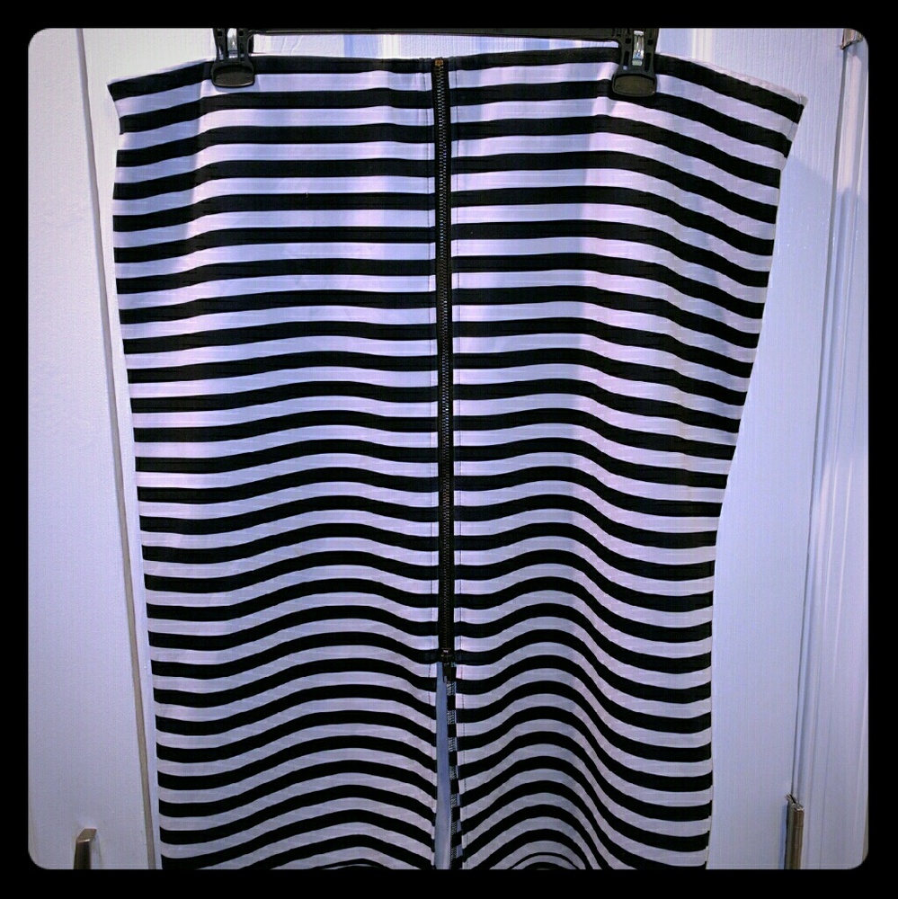 Navy blue and white striped peplum skirt