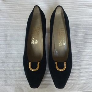 Salvatore Ferragamo blue suede pumps