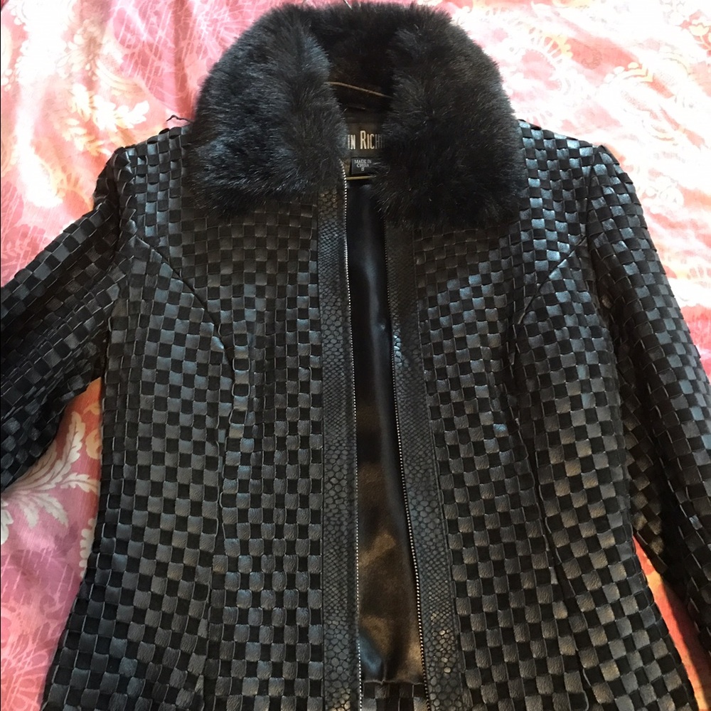 Black Marvin Richards leather jacket/fur collar