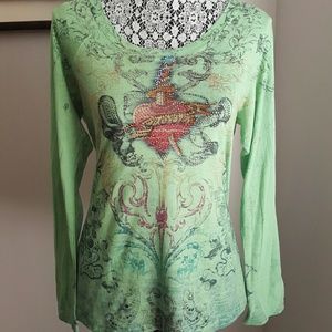 Size L jeweled Green Long sleeve shirt