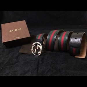 Gucci Other - Gucci Men Belt Black Green Red Stripes Sz Fits all
