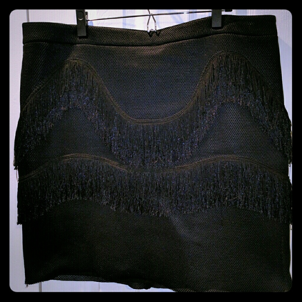 Plus mesh skirt with fringe detail