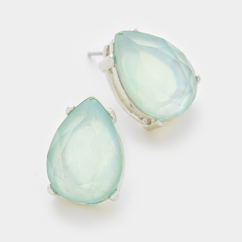 Sold! blue rhodium crystal teardrop stud earrings - Picture 1 of 1