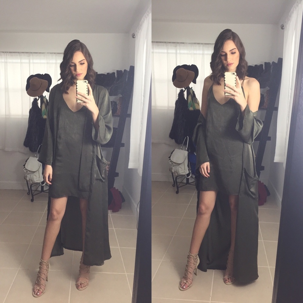 Olive Satin Slip Mini Dress - Picture 4 of 4